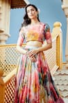 Alaya Advani_Multi Color Blouse And Lehenga Tissue Printed Floral Abstract Pleated Set _Online