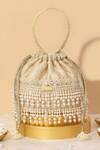 Shop_Amyra_Off White Pearls, Cut Work Anahi Dangler Potli Bag _at_Aza_Fashions