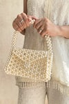 Buy_AMYRA_Off White Embellished Amelia Triangle Pearl Bag _at_Aza_Fashions