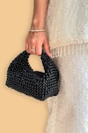 Buy_AMYRA_Black Embellished Zia Pearl Square Bag _at_Aza_Fashions