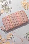Buy_Amyra_Peach Embroidery Linea Stripe Wallet _at_Aza_Fashions