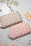 Shop_Amyra_Peach Embroidery Linea Stripe Wallet _Online_at_Aza_Fashions