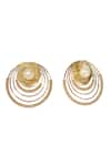 Shop_ITRANA_Gold Plated Pearl Lotus Carved Studs _at_Aza_Fashions