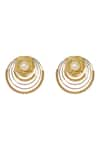 ITRANA_Gold Plated Pearl Lotus Carved Studs _Online_at_Aza_Fashions