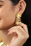 ITRANA_Gold Plated Hexa Pearl Earrings _at_Aza_Fashions