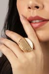 Buy_ITRANA_Gold Plated Pearl Textured Moon Ring _at_Aza_Fashions