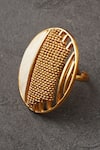 Shop_ITRANA_Gold Plated Pearl Textured Moon Ring _at_Aza_Fashions