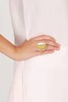 ITRANA_Gold Plated Pearl Textured Moon Ring _at_Aza_Fashions