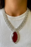 Buy_PRERTO_Red Smocking, Diamonds, Crystals Ruby Embellished Necklace Set _at_Aza_Fashions