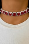 Buy_PRERTO_Red Stones, Diamonds Ruby Embellished Tennis Choker Set _at_Aza_Fashions