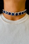 Buy_PRERTO_Blue Smocking, Diamonds Sapphire Embellished Tennis Choker Set _at_Aza_Fashions