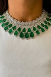 Buy_PRERTO_Emerald Green Smocking, Diamonds Kite Drops And Dimonte Necklace Set _at_Aza_Fashions