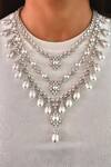 Buy_PRERTO_White Pearls, Smocking, Diamonds Layered Dimonte Drop Necklace Set_at_Aza_Fashions