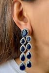 Shop_Prerto_Blue Smocking, Diamonds, Crystals Layered Sapphire Tear Drop Necklace Set _at_Aza_Fashions