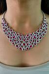 Buy PRERTO Red Stones Ruby Dimonte Cluster Necklace Set at Aza Fashions Buy_PRERTO_Red Stones Ruby Dimonte Cluster Necklace Set _at_Aza_Fashions