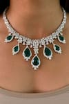 Buy_Prerto_Emerald Green Smocking, Diamonds Drop Dimonte Necklace Set _at_Aza_Fashions