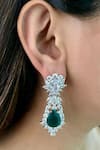 Shop_Prerto_Emerald Green Smocking, Diamonds Drop Dimonte Necklace Set _at_Aza_Fashions