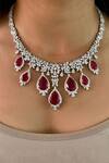 Buy_Prerto_Red Diamonte Drop Ruby Necklace Set _at_Aza_Fashions