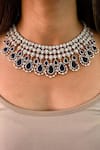 Buy_Prerto_Blue Diamonds, Smocking Layered Sapphire Embellished Tear Drop Necklace Set _at_Aza_Fashions