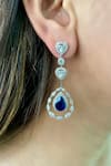 Shop_Prerto_Blue Diamonds, Smocking Layered Sapphire Embellished Tear Drop Necklace Set _at_Aza_Fashions