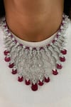 Buy PRERTO Red Diamonds, Stones, Smocking Ruby Embellished Dimonte Tulip Drops Necklace Set at Aza Fashions Buy_PRERTO_Red Diamonds, Stones, Smocking Ruby Embellished Dimonte Tulip Drops Necklace Set _at_Aza_Fashions