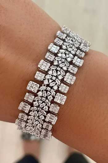 Buy_PRERTO_White Crystals, Diamonds Square Baguette Dimonte Bracelet _at_Aza_Fashions
