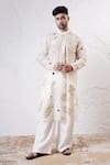 Buy_Shwetanga_Ivory Organza Foil Printed Sequin Work Kurta And Pant Set _at_Aza_Fashions