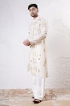 Buy_Shwetanga_Ivory Organza Foil Printed Sequin Work Kurta And Pant Set _Online_at_Aza_Fashions