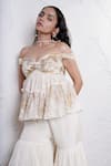 Shwetanga_Ivory Organza Foil Printed Sequin Embroidered Peplum Top And Sharara Set _at_Aza_Fashions