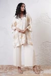 Shwetanga_Ivory Crepe Foil Printed Sequin V Neck Kaftan And Pant Set _Online_at_Aza_Fashions