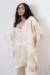 Shop_Shwetanga_Ivory Crepe Foil Printed Sequin V Neck Kaftan And Pant Set _Online_at_Aza_Fashions