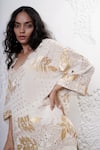 Buy_Shwetanga_Ivory Crepe Foil Printed Sequin V Neck Kaftan And Pant Set 