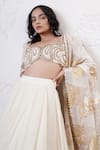 Buy_Shwetanga_Ivory Organza Foil Printed Sequin Sweetheart Ruffle Layered Lehenga Set 