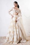 Shop_Shwetanga_Ivory Organza Foil Printed Sequin Sweetheart Circular Lehenga Set _Online_at_Aza_Fashions