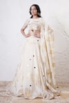 Buy_Shwetanga_Ivory Organza Foil Printed Sequin Boat Scarf Lehenga Set _at_Aza_Fashions