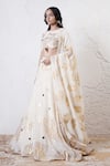 Shop_Shwetanga_Ivory Organza Foil Printed Sequin Boat Scarf Lehenga Set _Online_at_Aza_Fashions