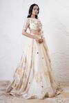 Shwetanga_Ivory Organza Foil Printed Sequin Boat Scarf Lehenga Set _at_Aza_Fashions