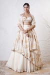 Buy_Shwetanga_Ivory Organza Foil Printed Sequin Sweetheart Lehenga Set _at_Aza_Fashions