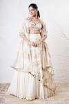 Shwetanga_Ivory Organza Foil Printed Sequin Sweetheart Lehenga Set _Online_at_Aza_Fashions