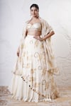 Buy_Shwetanga_Ivory Organza Foil Printed Sequin Sweetheart Lehenga Set _Online_at_Aza_Fashions