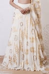 Shop_Shwetanga_Ivory Organza Foil Printed Bead Sweetheart Leaf Embroidered Lehenga Set 