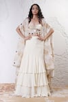 Buy_Shwetanga_Ivory Organza Foil Printed Sweetheart Cape Layered Lehenga Set _at_Aza_Fashions