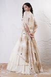 Shwetanga_Ivory Organza Foil Printed Sweetheart Cape Layered Lehenga Set _Online_at_Aza_Fashions