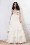 Shop_Shwetanga_Ivory Organza Foil Printed Sweetheart Cape Layered Lehenga Set _Online_at_Aza_Fashions