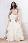 Buy_Shwetanga_Ivory Organza Foil Printed Sweetheart Cape Layered Lehenga Set 