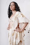 Shop_Shwetanga_Ivory Organza Foil Printed Sequin Sweetheart Pre-draped Saree With Blouse _Online_at_Aza_Fashions