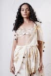 Shwetanga_Ivory Organza Foil Printed Sequin Sweetheart Pre-draped Saree With Blouse _at_Aza_Fashions