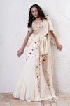 Buy_Shwetanga_Ivory Organza Foil Printed Sequin Sweetheart Pre-draped Saree With Blouse 