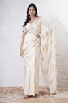 Buy_Shwetanga_Ivory Organza Foil Printed Bead Sweetheart Saree With Blouse _at_Aza_Fashions