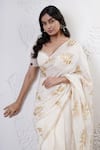 Buy_Shwetanga_Ivory Organza Foil Printed Bead Sweetheart Saree With Blouse _Online_at_Aza_Fashions